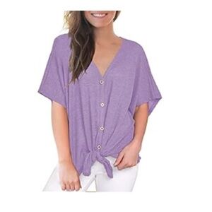 Purple Waffle Knit Top with Tie